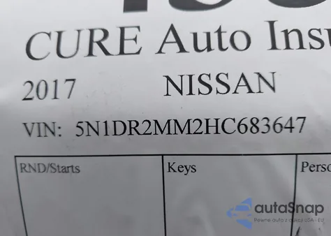 2017 Nissan Pathfinder Sv из США, поврежденный, VIN 5N1DR2MM2HC683647